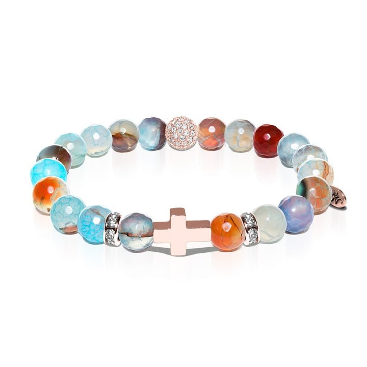 St. Therese of Lisieux | Rose Gold Cross | Blue Dragon Grain Agate Bracelet