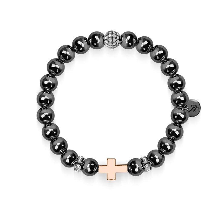 Gunmetal and 18k Rose Gold | Gilded Cross Bracelet | Men's
