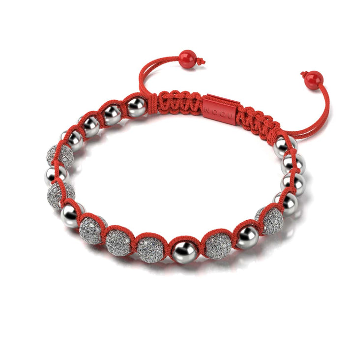 Silver and Red Enamel | Crystal Kikiballa | Macrame Fashion Santa Bracelet | Red