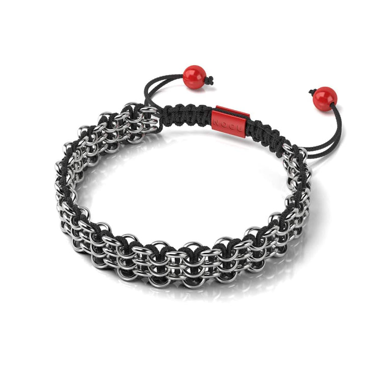 Silver and Red Enamel | Kismet Links | Macrame Fashion Santa Bracelet | Black