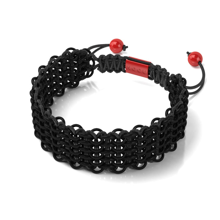Gunmetal and Red Enamel | Kismet Links | Macrame Fashion Santa Bracelet | Black | Deluxe