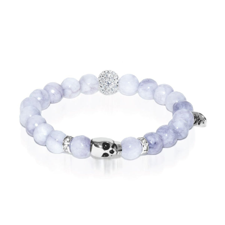 Full Moon | White Gold Crystal Skull Charm Grey Jade Bracelet