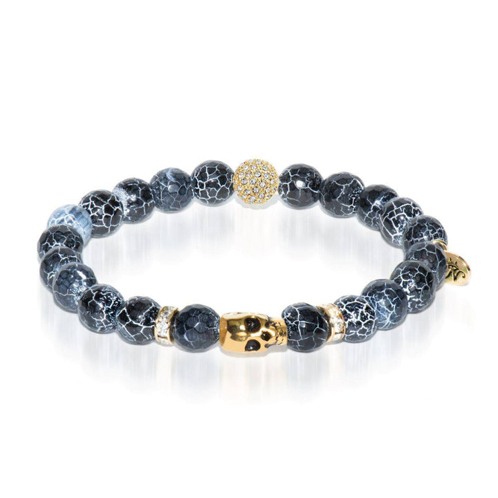 Seance | Gold Crystal Skull Charm Black Lines Agate Bracelet