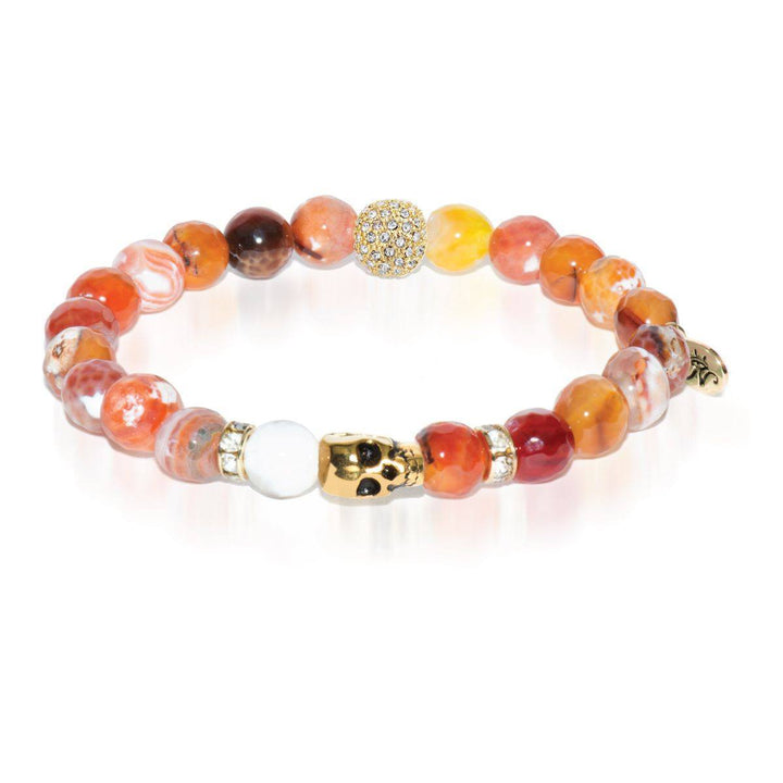Labyrinth | Gold Crystal Skull Charm Orange Weathered Agate Bracelet