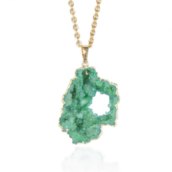 Green Agate Crystal Druzy Gold Necklace