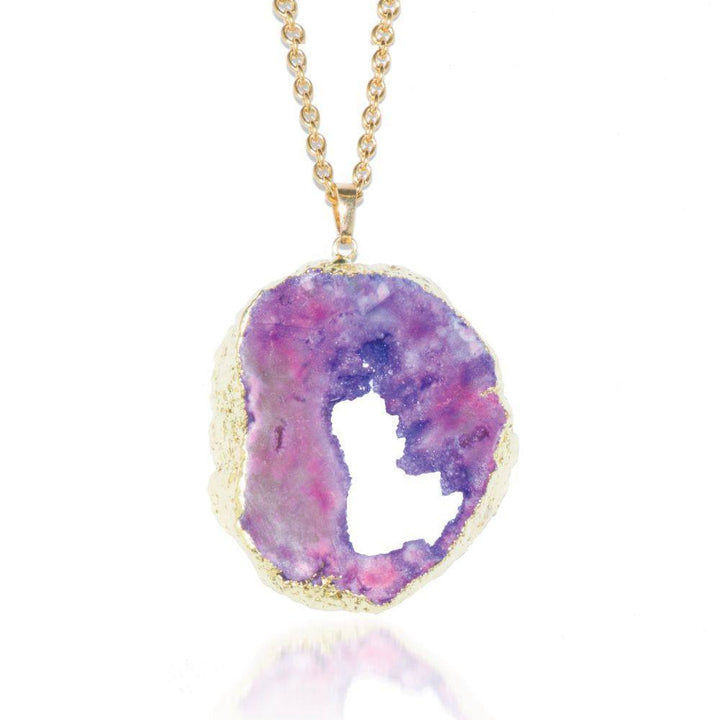 Violet Amethyst Crystal Druzy Gold Necklace