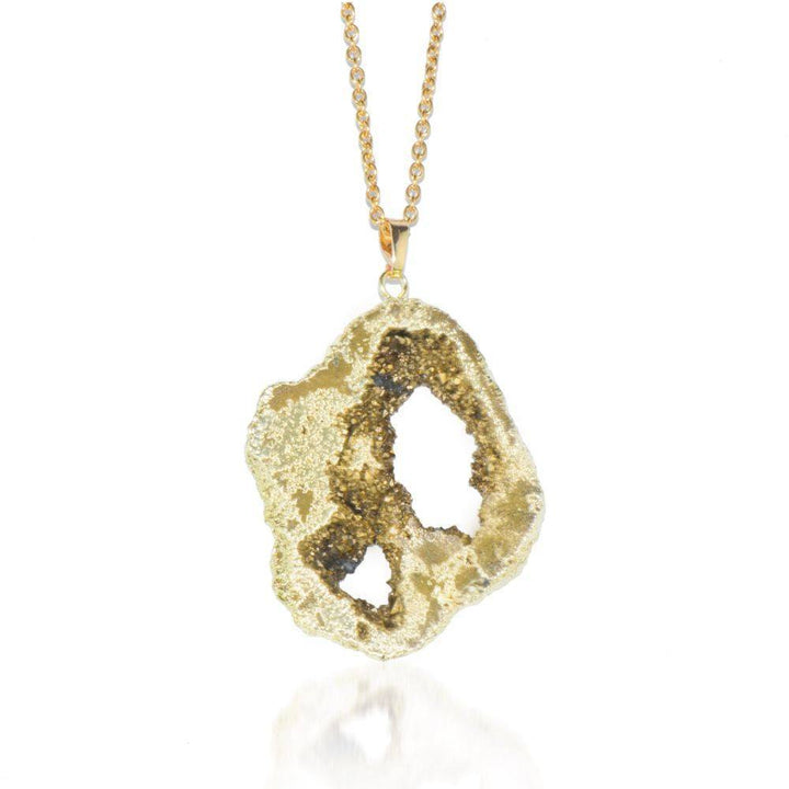 Gold Quartz Crystal Druzy Gold Necklace