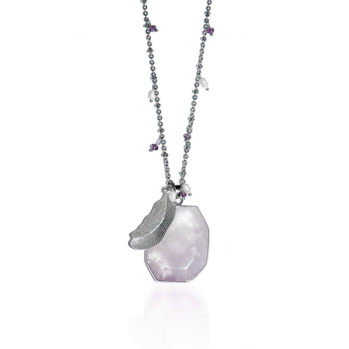 Energy Boost | Light Amethyst Stone and Gold Feather Charm Pendant Necklace Necklace