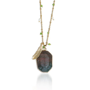 Philosopher Stone | African Agate Stone and Gold Feather Charm Pendant Necklace Necklace