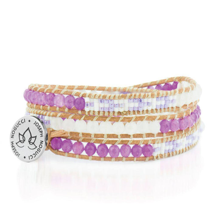 Magenta Magic | Howlite, Magenta Jade & Miyuki Seed Beads | Stone Lotus Leather Wrap