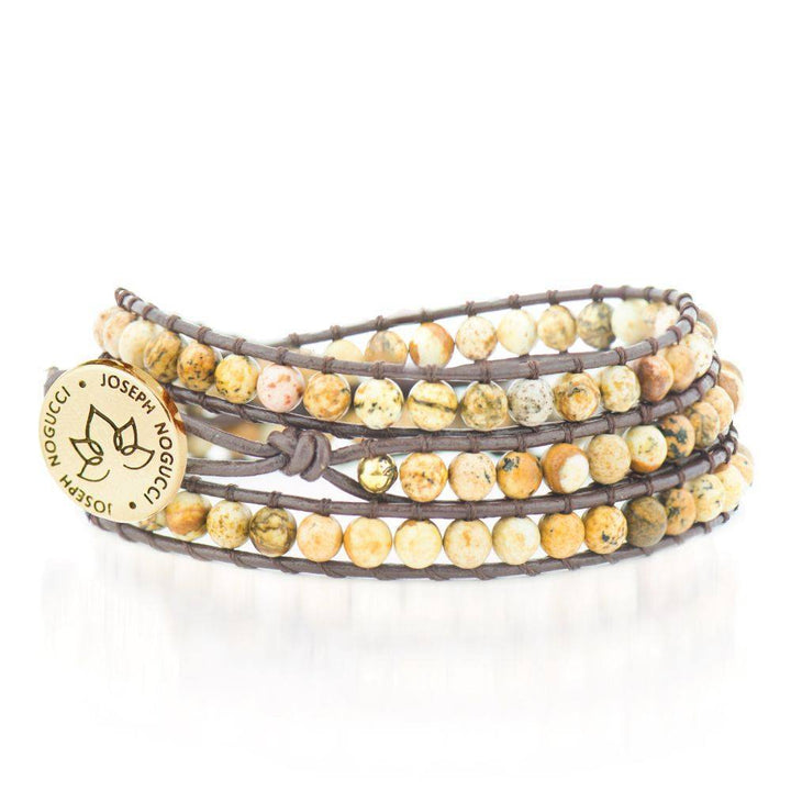 18k Gold Dune Jasper | Leather Wrap | Stone Lotus
