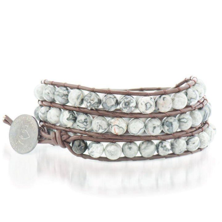 Pompeii Leopard Stone Jasper | Leather Wrap | Stone Lotus