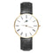 Museum - Gold Timepiece with Black Leather - Designer Watch Timepiece in Gold with Black Alligator Style Genuine Leather and Roman Numerals Style Face