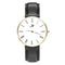 Lansdowne - Designer Watch Timepiece in Gold with Genuine Black Leather and Roman Numerals Style Face
