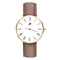 Sherbourne - Designer Watch Timepiece in Gold with Genuine Brown Leather and Roman Numerals Style Face