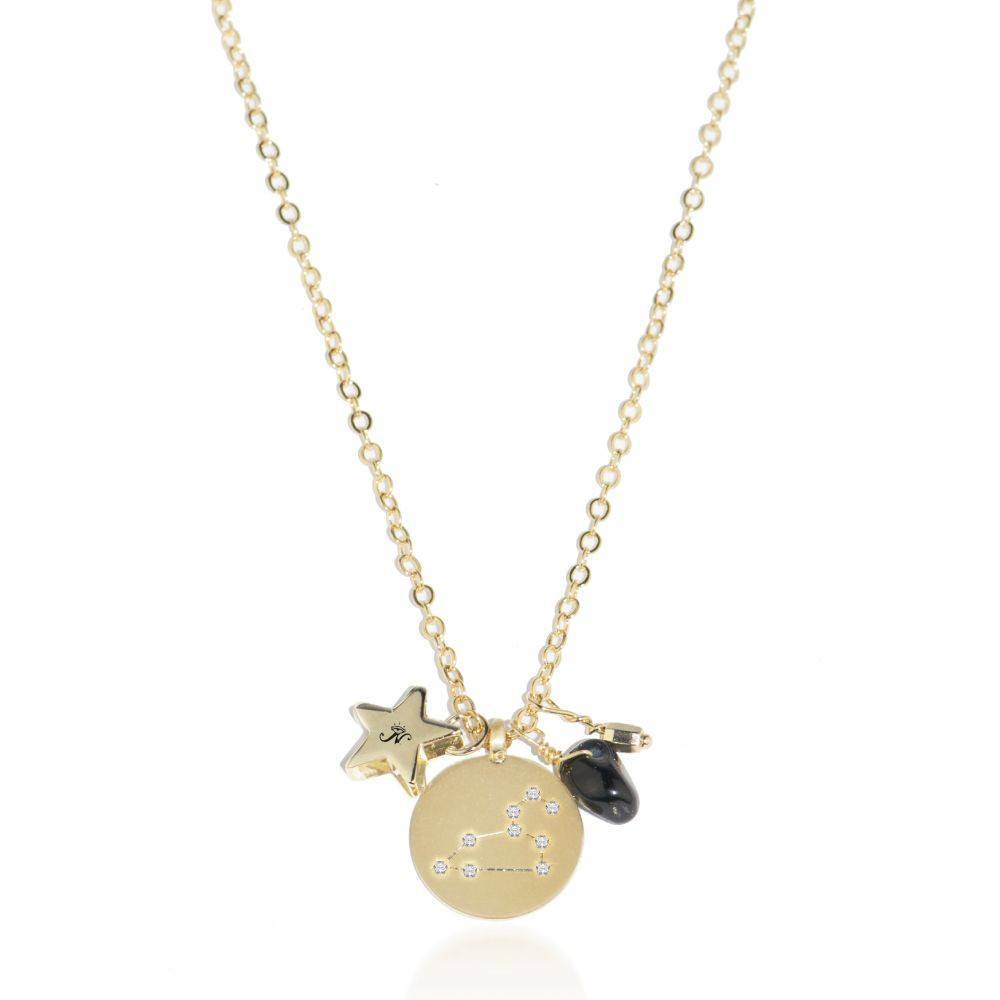Leo gold zodiac crystal onyx birthstone necklace