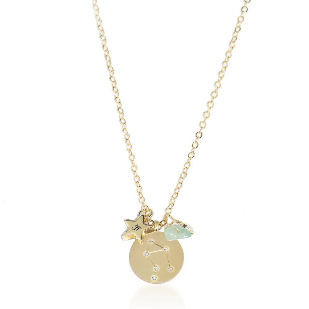 Libra gold zodiac crystal chrysolite birthstone necklace