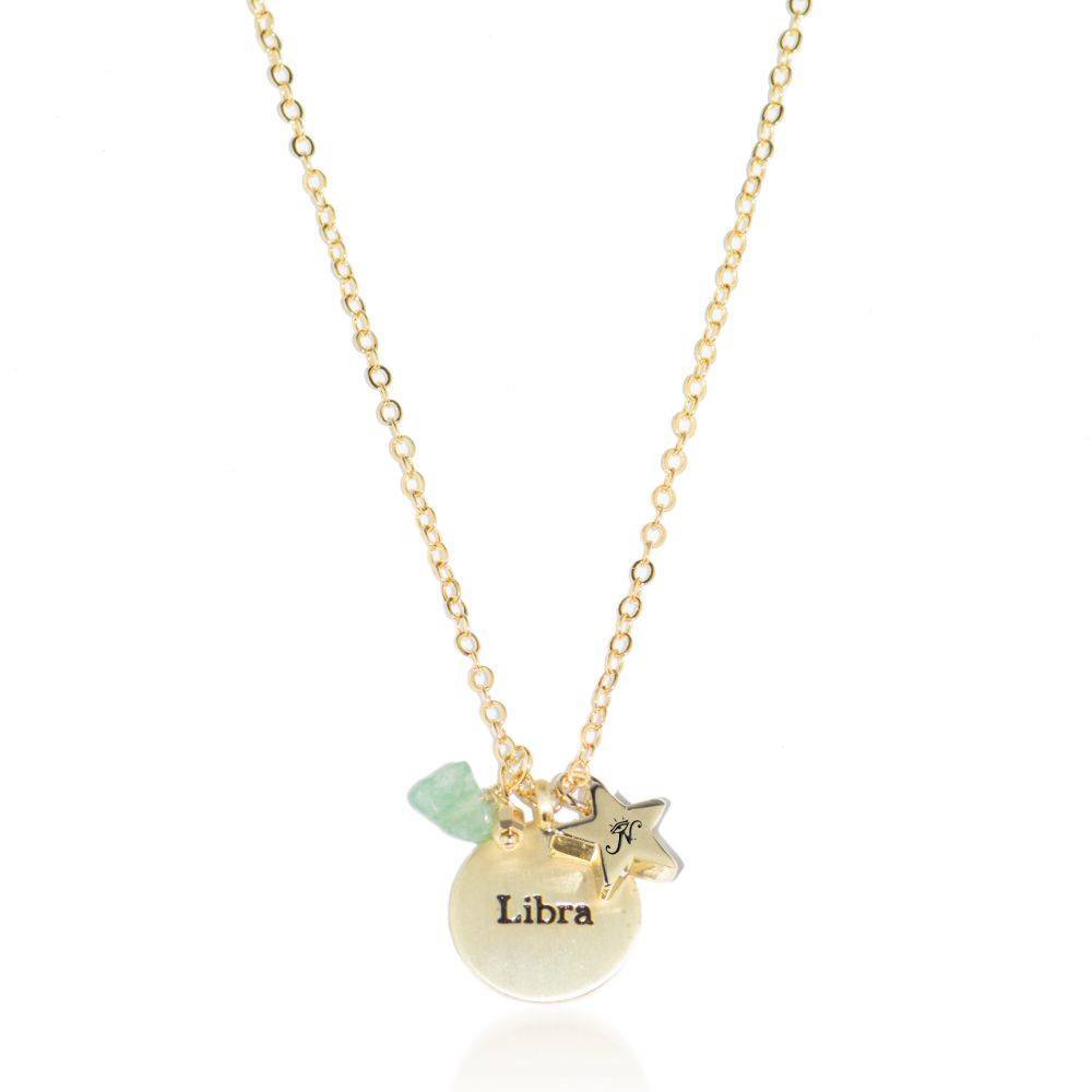 Libra gold zodiac crystal chrysolite birthstone necklace
