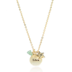 Libra gold zodiac crystal chrysolite birthstone necklace