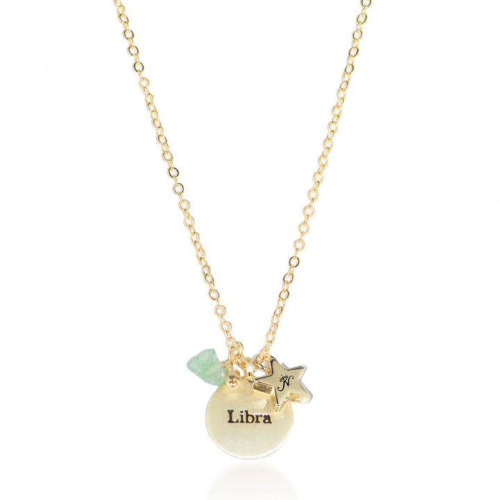 Libra gold zodiac crystal chrysolite birthstone necklace