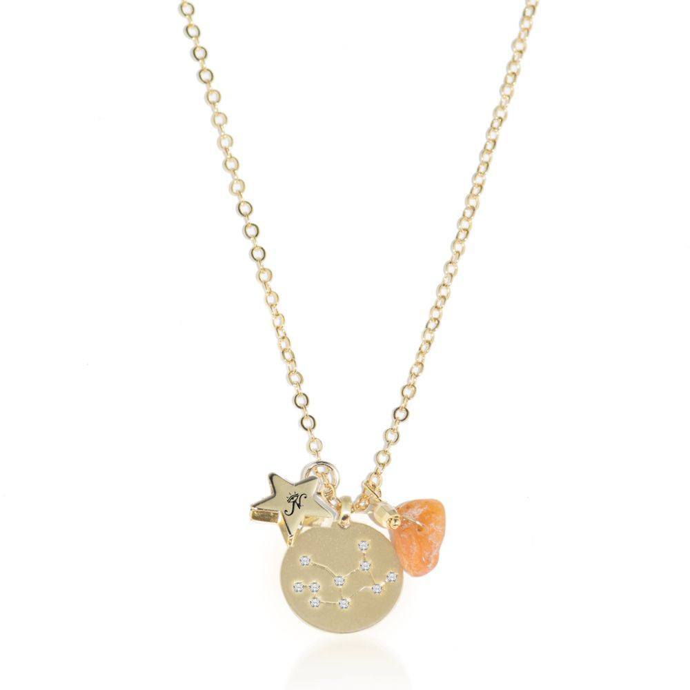 Virgo gold zodiac crystal carnelian birthstone necklace