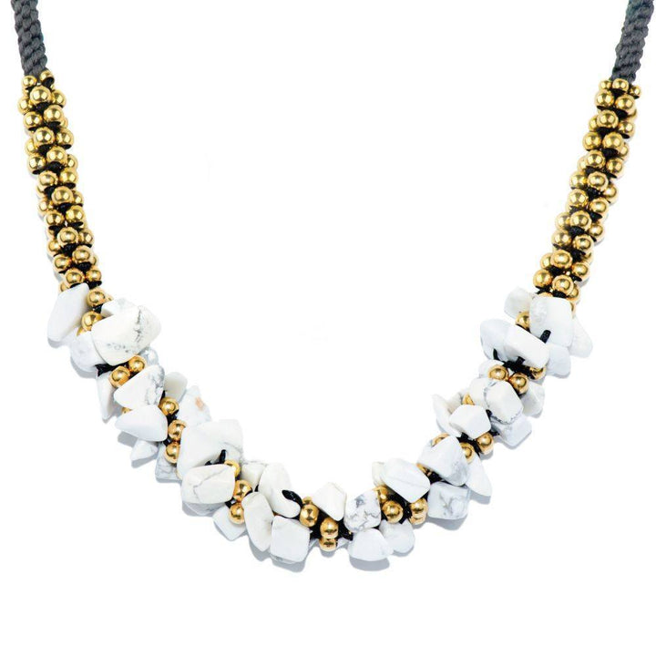 White Howlite Stone Terra Bella Necklace Gold